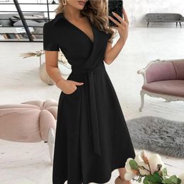 Casual Dresses Evening Party For Women V-Neck Short Sleeve Lace Slim Body Wrap Hips Long Dress Elegant Night Vestidos Para Mujer