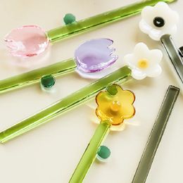 Colored Flower Glass Tea Spoon Coffee Accessories Drinkware Cafe Spoons Kitchen Items Home Tableware Cucharas Stirring Teaspoon 240429