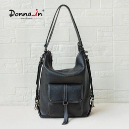 Backpack Donna-in Genuine Leather Women Men Fashion Dual Purpose Bag Shoulder Handbag Student School 2024 High Quality