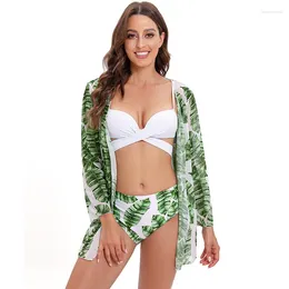 Women's Swimwear Floral Twist Low Waist Bikini Set Cover XL Swimsuit For Women Push Up Long Sleeve Three Pieces 2024 Beach Bathing Suits