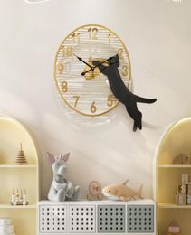 Wall Clocks Modern Contracted Cat Decorative Clock Design Creative Living Room Decoration Household Mute The6483786