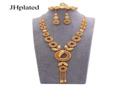 Dubai 24K Fashion Gold Plated Bridal Jewelry Sets Necklace Earrings Bracelet Ring Gift Wedding Jewellery Set Whole For Women 9738212