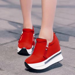 Casual Shoes Comemore Round Toe Black Wedge Heel 2024 Spring Autumn Fashion Platform With Zip Sweet Sneakers Shallow Women Shoe