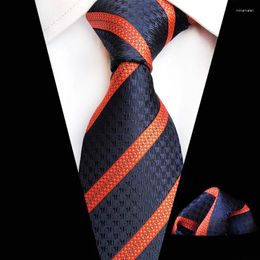 Bow Ties Navy Orange Striped Floral Plaid Tie Hanky Sets Men's Silk For Men Formal Wedding Party Gentlemen