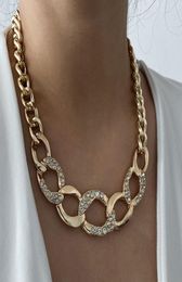 Rhinestone Diamond Chain Choker Necklaces for Woman Vintage Exaggerated Big Golden Links Sparkling Girls Statement Necklace Hip Ho9083786