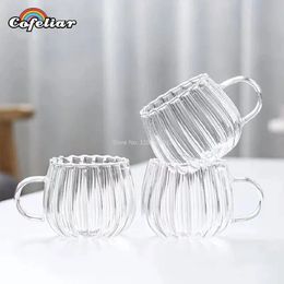 124PCS HeatResistant with Handle Stripes Glass Mug Breakfast Milk Cup Cute Office Home Coffee Mugs Pumpkin Pattern Drinkware 240429