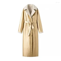Outerwear Plus Size Women's Clothing Long Coat Double Lapel Jacket With The Inside Made Of Curly Plush Gold And Silver Windbreaker