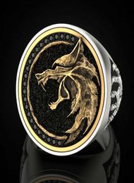 Classic Two Tone Wolf Head Rings For Men Vintage Fashion Punk Gothic Party Ring Male Animal Punk Jewellery Anniversary Gift6501997