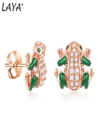 Laya Silver Animal Frog Stud Earrings For Women Pure 925 Sterling Silver Shiny White Cubic Zirconia Green Enamel Fine Jewelry 20223064183