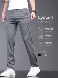 Men's Jeans Brand Men Pants Soft Stretch Lyocell Fabric Summer Clothes Casual Pants Thin Elastic Waist Business Slim Trousers MaleWX