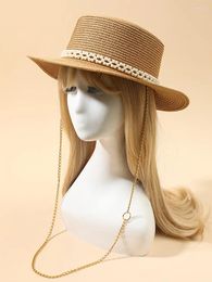 Berets 202403-shi Ins Chic Summer Pearl Chain Paper Grass Holiday Panama Lady Fedoras Cap Women Leisure JAZZ Hat