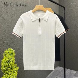 Men's Polos Summer Ice Silk Polo Shirt Men Lapel Slim Business Casual Knitted Breathable Quick-drying T-shirts Tops Male Clothes