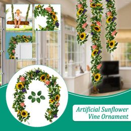 Decorative Flowers Decoration Sunflower Table For Wedding Silk Garland Vine Artificial Home Decor Rose With Lights