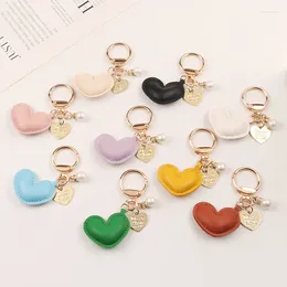 Keychains Women Leather Heart Keychain Metal Gold Colour Tag Pearl Love Key Ring Charm Bag Pendant Accessories Party Jewellery Gift