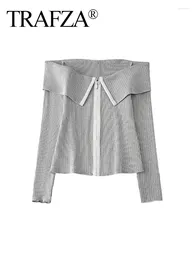 Women's Knits TRAFZA Spring Short Tops Woman 2024 Trendy Grey Turn-Down Collar Long Sleeves Zipper Cardigan Female Casual Chic Sweater