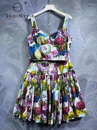 Abiti da lavoro Seqinyy Cotton Suit Summer Spring Fashion Design Top Mini Gonna con fiore vintage Sicilia Stampa di alta qualità