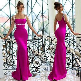 Prom Formal Straps Pink Dress Mermaid Beads Evening Elegant Dresses For Special Ocns Floor Length Robe De Soiree es