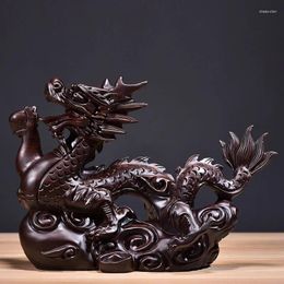 Decorative Figurines Ebony Carved Dragon Decoration Zodiac Home Living Room Office Desktop Mahogany Crafts Send Gifts Statue