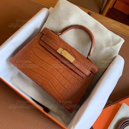 12A 1:1 Mirror Quality Designer Luxury Handbags Pure Handmade Gold buckle Mini Gold Brown Crocodile Skin Out Minimalist Women's Luxury Tote Bags With Original Box.