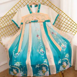 Ethnic Clothing New baby national tide style costume dress childrens skirt summer dress girl short sleeve embroidered hanfu skirt