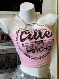 Crop Tops Fashion Summer Tanks Women Clothing Sweet Pink Letter Backless Tunic Camis Harajuku Chain Sexy Y2k Vest Ropa Mujer 240429