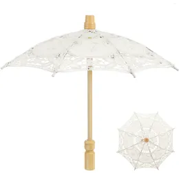 Umbrellas Cotton Umbrella Dressee White Parasol Sun Shade Embroidery Craft Wooden Bridal Veil