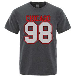 Men's T-Shirts Chicago 98 Strt City Letter Designer Tops Men Vintage Oversize T-Shirt Summer Cotton Loose T Clothes Man Crewneck T-Shirts Y240429