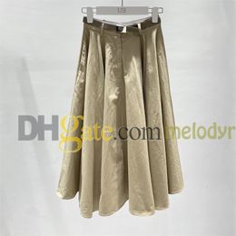 Designer A Line Skirts Women High Waist Long Style Skirt with Belt Classic Badge Pleated Dress for Ladies