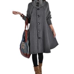 Women's Wool & Blends 2021 Autumn Warm Woolen Coat Female Casual Windbreaker Winter Cloak Knit Long-sleeved High Trench Women Plus Size M-5X 245R