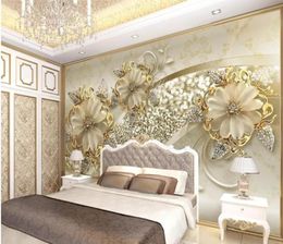 Golden 3d stereo European pattern jewelry TV background wall modern wallpaper for living room7804563