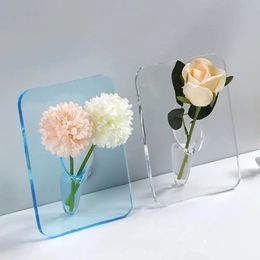 Acrylic Po Frame Vase Modern Art Floral Flower Vase Desktop Plant Holder For Office Home Decor Gift Wedding Table Centrepiece 240429