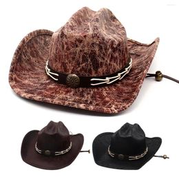 Berets Faux Leather Western Cowboy Hats For Men Vintage Cowgirl Fashion Knight Hat Retro Gentleman Jazz Grassland Curved Brim