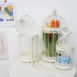 Candle Holders SUPU Set Bird Cage Candleholder Hanging Modern Iron Wrought Metal Birdcage White Decoration Flowerpot Succulent Plants