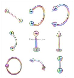 Navel Bell Button Rings Body Jewellery 45Pcs Puncture Mixed Set Basic Piercing Stainless Steel Tongue Nails Lip Eyebrow Stud Belly B1869679