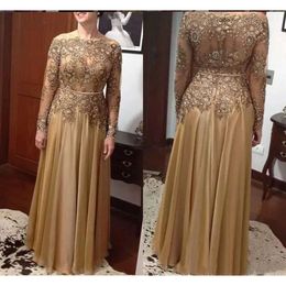 Mother Of Cheap Modest Beaded The Bride Dresses Long Sleeves Sequined Plus Size Lace Wedding Guest Dress Gold Floor Length Evening Gowns