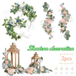 2pcs Wedding Aisle Decor Artificial Rose Wreath Table Centrepieces Simulated Lantern Flower For Wedding Spring In/Outdoor Decor 240422