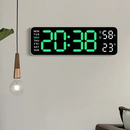 Plug-in Use Large Digital Wall Clock 9 Inch Temperature Humidity Week Auto Dimmer Table Clock Electronic LED Alarm Clock 12/24H 240417