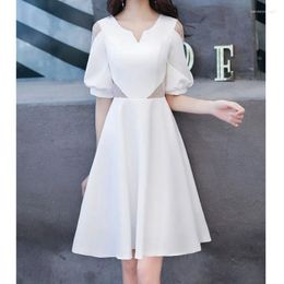 Party Dresses White Prom Evening Dress Temperament Women V-neck Patchwork Hollow Out Summer Fashion Simple Half Sleeves A-line 2024