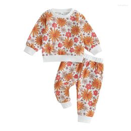 Clothing Sets Infant Girl Autumn Clothes Long Sleeve Flower Print Sweatshirt And Elastic Waist Pants Set Toddler Outfits