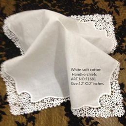 Set of 12 Home Textiles White Ladies Handkerchief 12 inch Embroidered crochet lace edges hankies hanky For Bridal Gifts29646155071