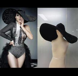 Berets Fashion Black Velvet Large Brim Hats Women Elegant Party Prom Hat Floppy Wide Cap Foldable Dancer Singer Stage AccessoriesB1024713