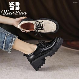 Casual Shoes RIZABINA Arrival Women Pumps Real Leather Square Toe Spring Platform Loafers Fashion Ladies Footwear Size 34-40