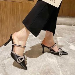 Dress Shoes Summer Fashion Rhinestone Diamond Butterfly-Knot Sandals High Heels Pointed Toe Slippers Women Pumps Party Wedding Bling H240430