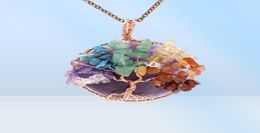 7 Chakra Healing Crystal Natural Round Gemstone Pendant Necklace Tree of Life Copper Wire Wrapped Reiki Jewellery for Women1268881