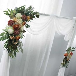 Dried Flowers 2pcs Custom Luxury Retro Rose Artificial Wedding Flowers Row Arch Decor Backdrop Flower Wall Arrange Window Display Fake Plant