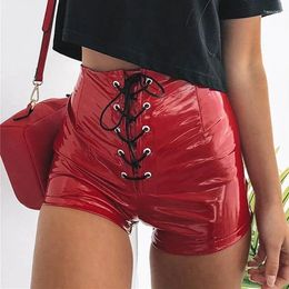 Women's Panties Leather Shorts For Women Lace Up Wet Look Vinyl Pants Sexy Slim Bag Hip High Waist Girls De Mujer Latex