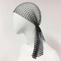 Berets Faux Headband Elegant Rhinestone Snood Scarf Cap With Mesh Hollow Out For Prom Masquerade Cosplay Sparkling