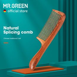 Green natural wood comb splicing structure hair comb fine toothbrush anti-static hair comb massage tool gift 240428