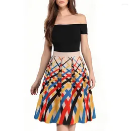 Skirts Hidden Back Zipper Skirt Trendy Women's Graffiti Print Midi With High Waist Versatile A-line For Streetwear
