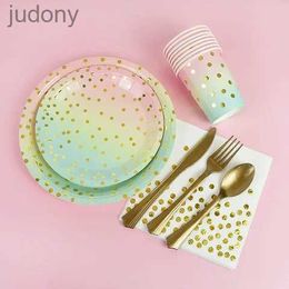 Disposable Plastic Tableware Disposable dot cutlery set cardboard cup adult and childrens unicorn birthday party decoration wedding baby shower supplies WX